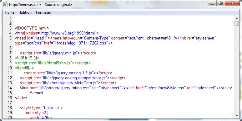 Fenêtre code HTML